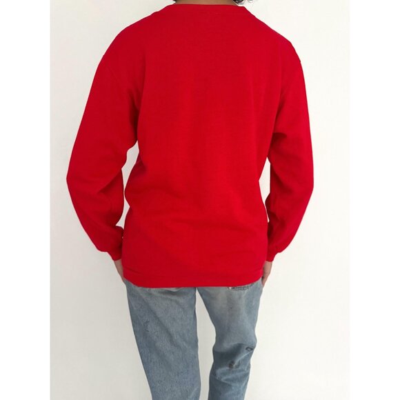 90s vintage red christmas wreath teddy bear graphic acrylic pullover sweater - Picture 5 of 8